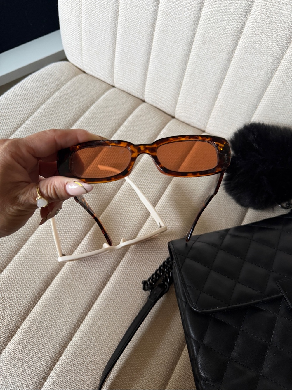 Two Retro Rectangle Sunglasses - Tortoiseshell & White - Picture 3 of 5